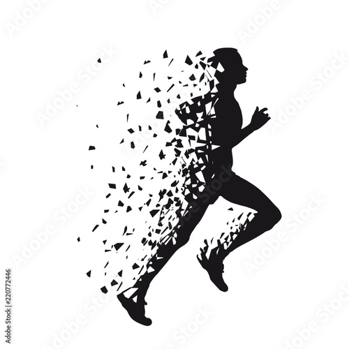 Vector logo man runs fast, runner in broken sketch style photo