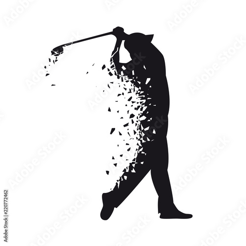 Vector black silhouette of golf player in broken sketch style