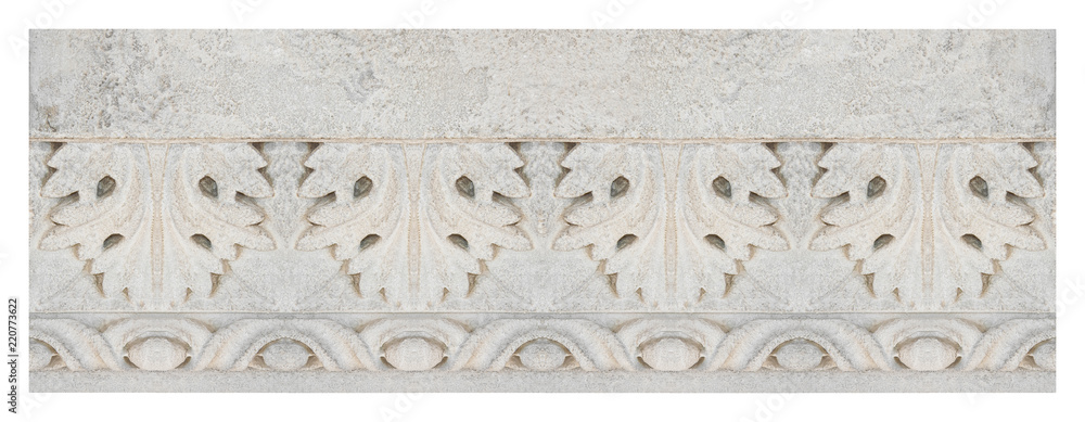 Old carved white stone frame with geometric and foliage shape - seamless pattern