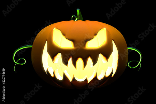 halloween, pumpkin jack-o-lantern evil smiling. 3d illustration