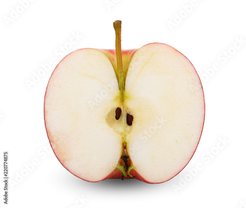 half cut red apple isolated on white background