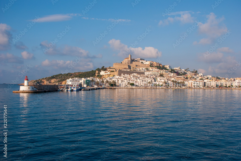 Ibiza old Town, Eivissa -   Battlements seen from the sea on a clam summers day. 