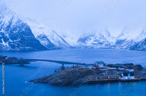 Winter landscape of Lofoten islands  Norway  Europe