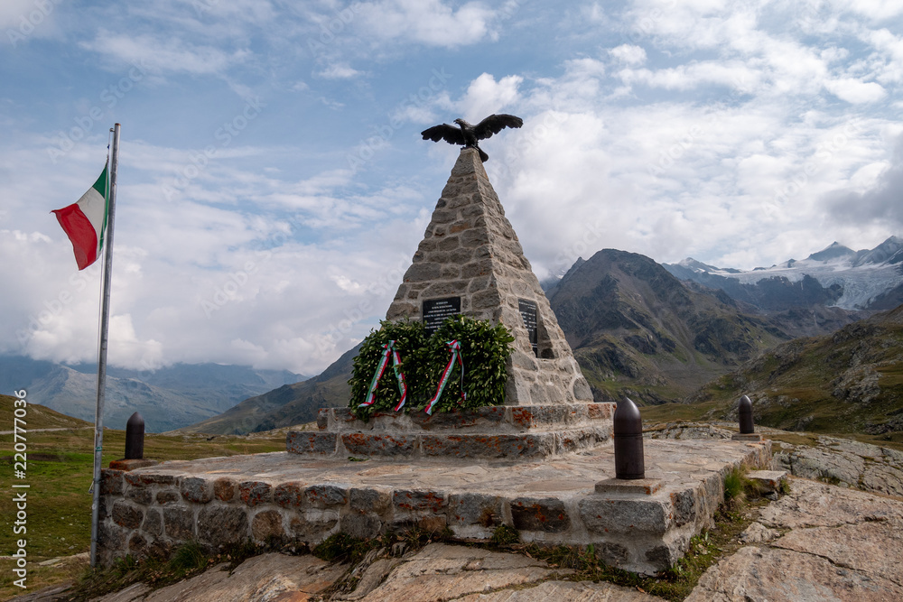 First World War Memorial in Passo Gavia dedicated to the victims of the Battle of San Matteo, Stelvio National ark, Alps, Italy