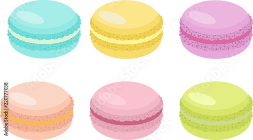 Cake macaron or macaroon Raster Illustration, colorful almond cookies, pastel colors