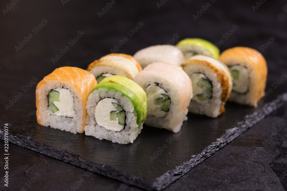 Sushi roll with cream cheese, sesame. Japanese food Sushi roll with cream cheese, sesame. Japanese food