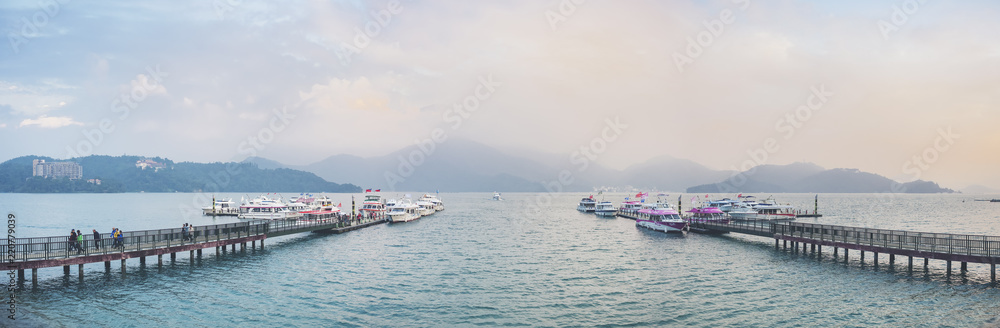 Sun Moon Lake Landscape at Pier Panorama Scenic Taiwan Sun Moon Lake Landscape at Pier Panorama Scenic Taiwan