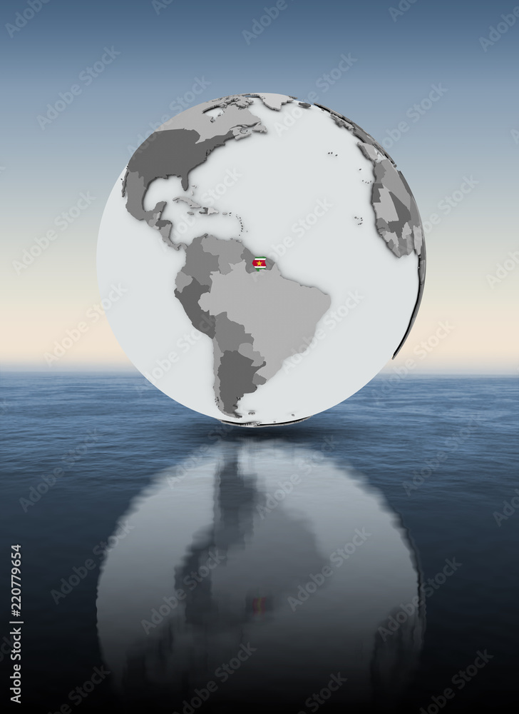 Fototapeta premium Suriname on globe above water
