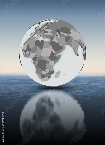 Eritrea on globe above water