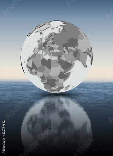 Cyprus on globe above water