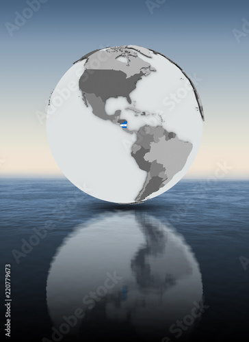 Nicaragua on globe above water