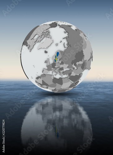 Sweden on globe above water
