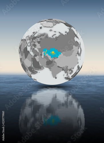 Kazakhstan on globe above water