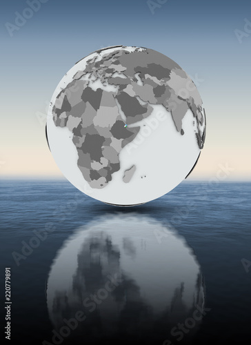 Djibouti on globe above water