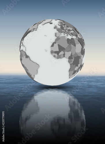 Gambia on globe above water