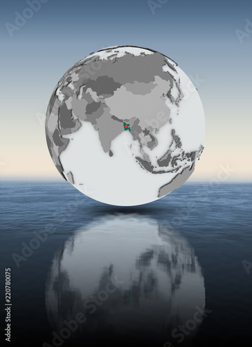 Fototapeta Naklejka Na Ścianę i Meble -  Bangladesh on globe above water