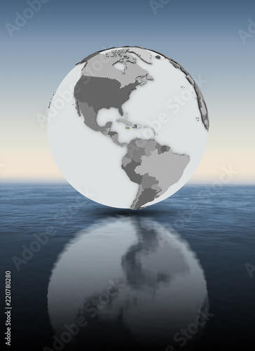 Jamaica on globe above water