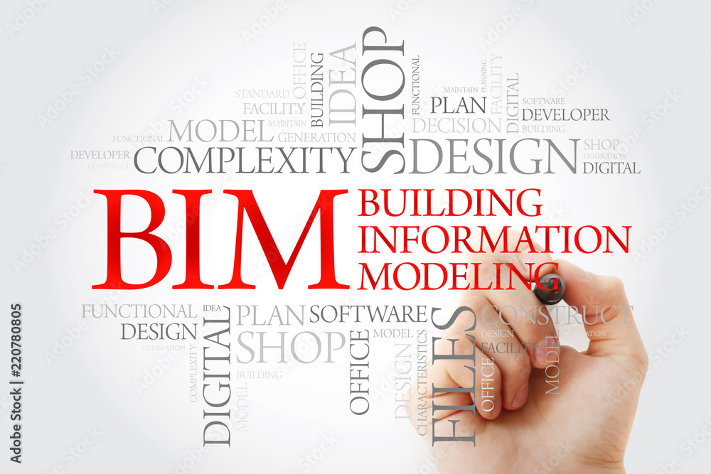 Hand writing BIM - building information modeling word cloud with marker, business concept Hand writing BIM - building information modeling word cloud with marker, business concept