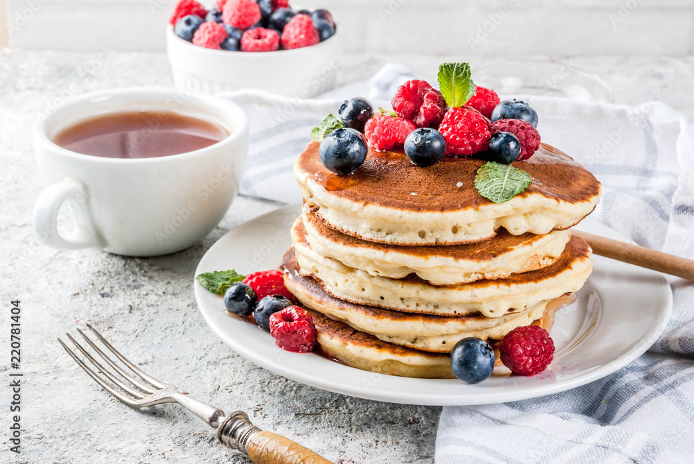 American pancakes with fresh berries American pancakes with fresh berries