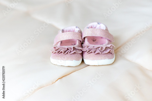 Pink baby shoes for little girl. Kids fashion