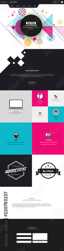 Fototapeta premium Abstract Geometric Trendy Website template, one page design, headers and interface elements.
