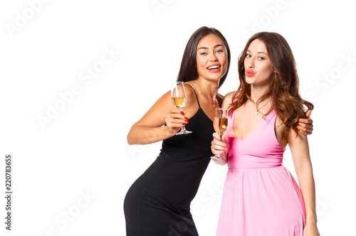 young womans with a champagne glasses at celebration