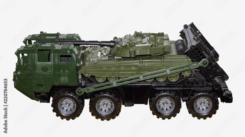 The powerful military truck with the modern tank The powerful military truck with the modern tank