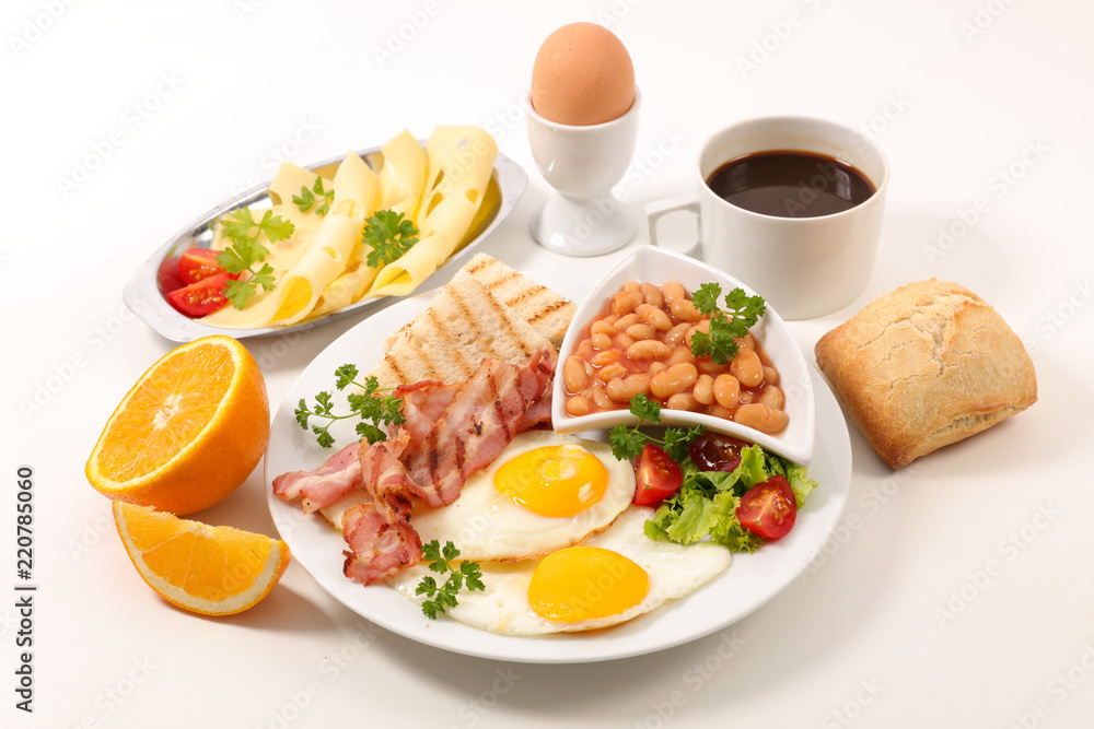 english breakfast on white background