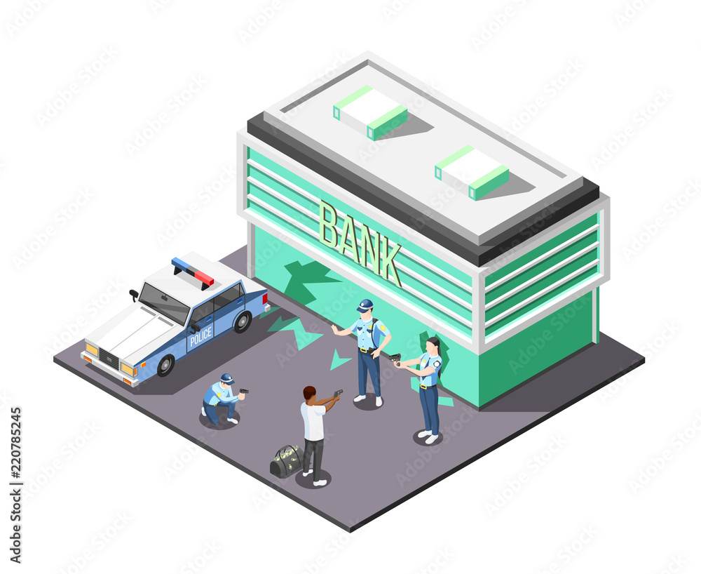 Gangs And Police Isometric Composition Gangs And Police Isometric Composition