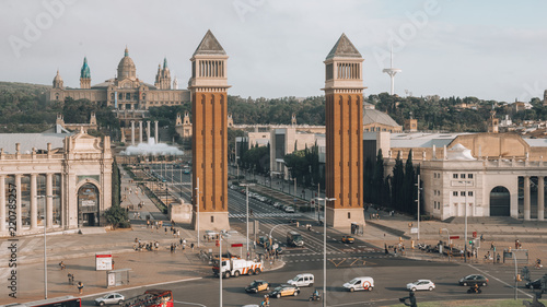 Square of Spain at fall day, Barcelona, Spain