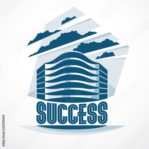 City building business financial office vector design. Futuristic architecture illustration. Real estate realty office center design. 3D futuristic facade in big city. Can be used as a logo or icon.