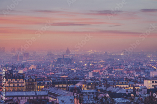 Paris cityscape panorama taken at sunset from Montmartre