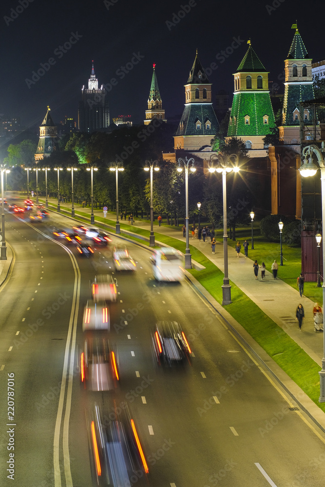 Moscow, Russia - September, 3, 2018: night traffic in Moscow, Russia