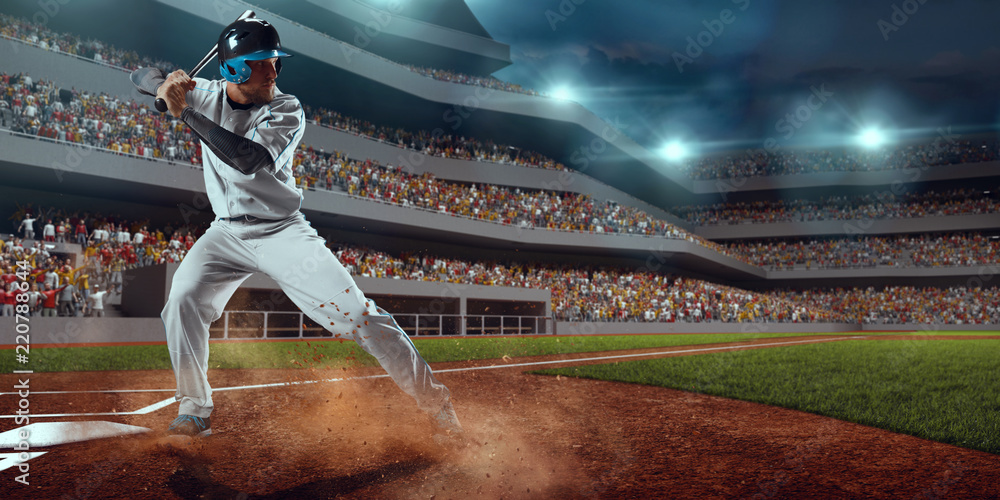 Baseball player bat the ball on professional baseball stadium Stock Photo |  Adobe Stock