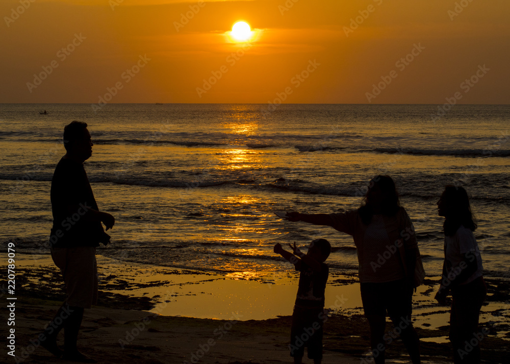 happy family beach view summer holiday sunset