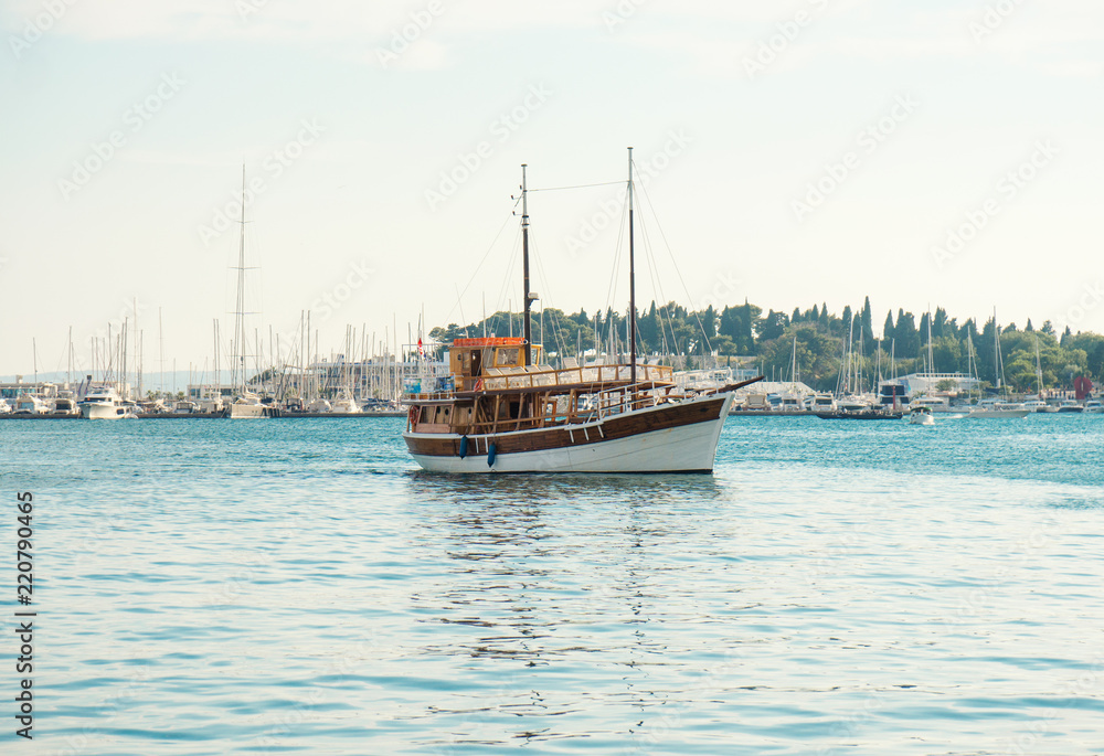 Passenger tourist boat sailing in the sea.
