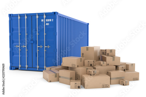 Wallpaper Mural 3D Illustration blauer Schiffscontainer mit Ware Torontodigital.ca