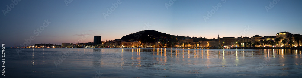 Panoramic view on the old town and Marjan park in Split, Croatia at evening.