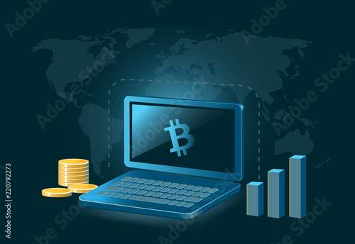 Bitcoin Cash Cryptocurrency Coin Global Laptop Trade Background 