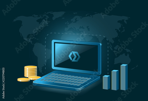 Blocknet Cryptocurrency Coin Global Laptop Trade Background 