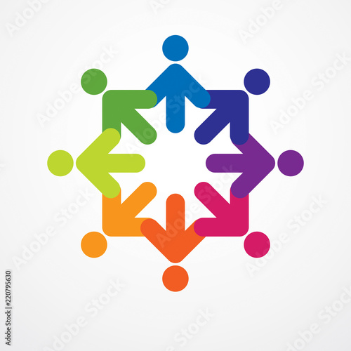 Teamwork and friendship concept created with simple geometric elements as a people crew. Vector icon or logo. Unity and collaboration idea, dream team of business people colorful design.