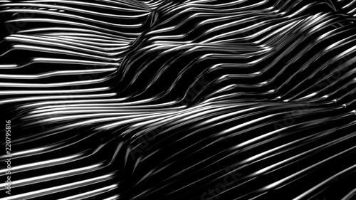 Black stylish metallic black background with lines and waves. 3d illustration, 3d rendering.