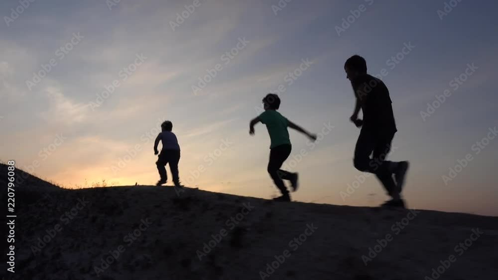 3 Boy Runs up the Mountain, morning. Children Exercising for health, steadicam 3 Boy Runs up the Mountain, morning. Children Exercising for health, steadicam