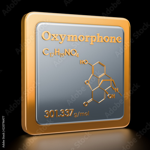 Oxymorphone. Icon, chemical formula, molecular structure. 3D rendering photo