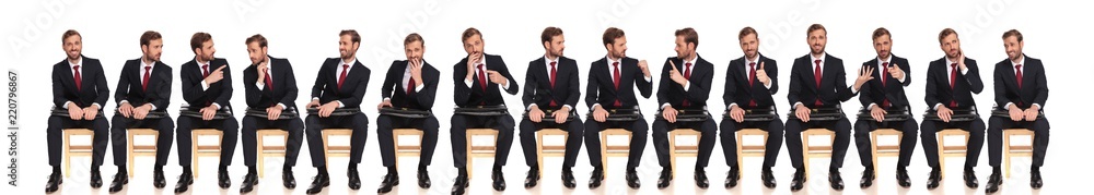 large group of the same businessman with different reactions