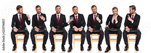 different poses of young buinessman waiting for a job interview