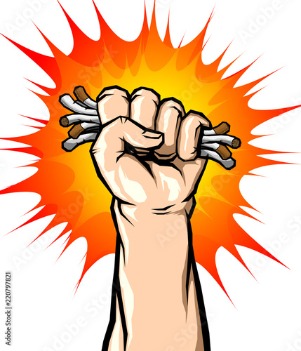 Male Hand Breaking the Cigarette, Concept Vector of Quit Smoking or No Tobacco World Free Day.