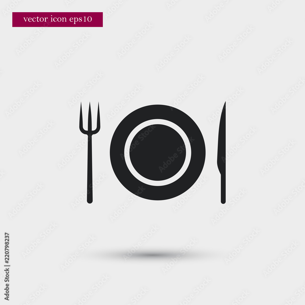 Plate, knife and fork icon. Simple food element illustration. Plate, knife and fork icon. Simple food element illustration.