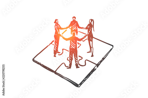 Teamwork, marketing, strategy, business, communication concept. Hand drawn isolated vector.