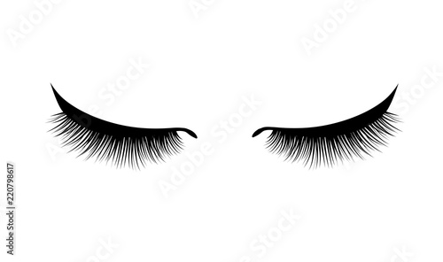 Eyelash extension. Beautiful black long eyelashes. Closed eye . False beauty cilia. Mascara natural effect. Professional glamor makeup.